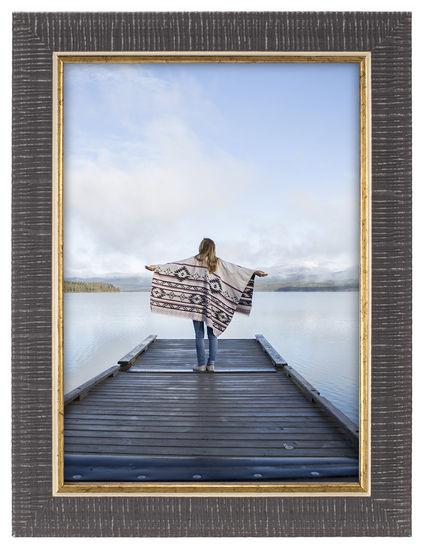 Malden 8x10 Rustic Charcoal Gray Picture Frame With Gold Accent