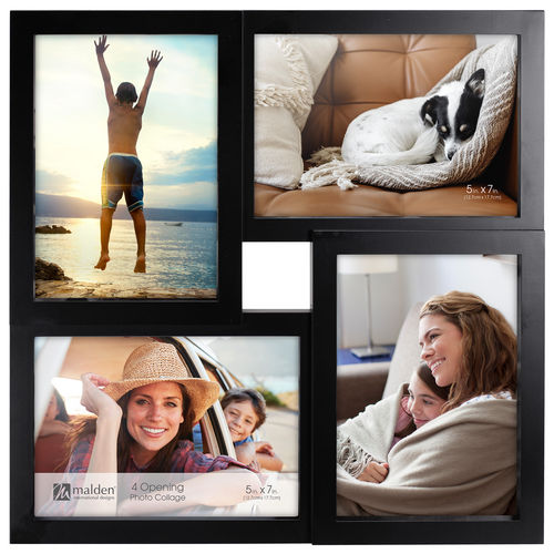 Malden Black Four Opening 5x7 Dimensional Collage Photo Wall Frame